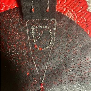 Elegant Red and Silver Jewelry Set